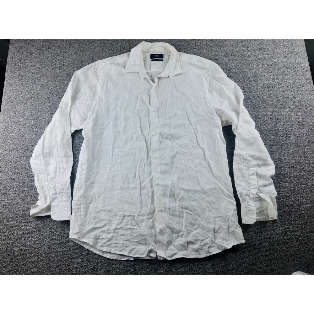 ASCOT Linen Button-Down Shirt Men M White Relaxed Long Sleeve Breathable Resort